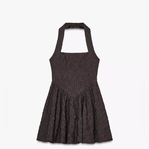 Zara Brown Textured Halter Dress